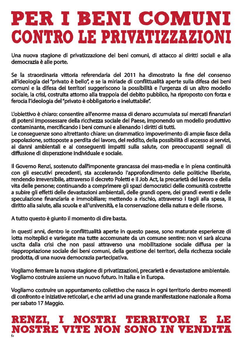 Volantino Manifestazione del 17 maggio 2014