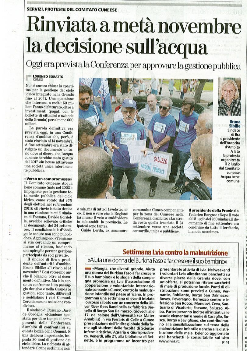 La Stampa di Cuneo del 20/10/2015 