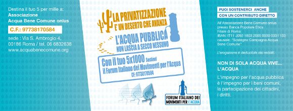 5 per mille al Forum italiano dei movimenti per l'Acqua